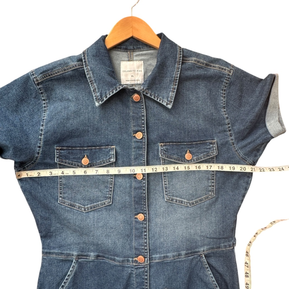 Celebrity Pink Jumpsuit ‎ Women's Denim Short Sleeve Long Jumpsuit Size XL - Picture 6 of 16